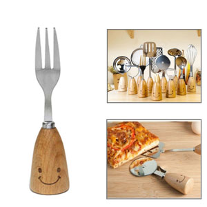 Smiley Wooden Handle Stainless Steel Fork